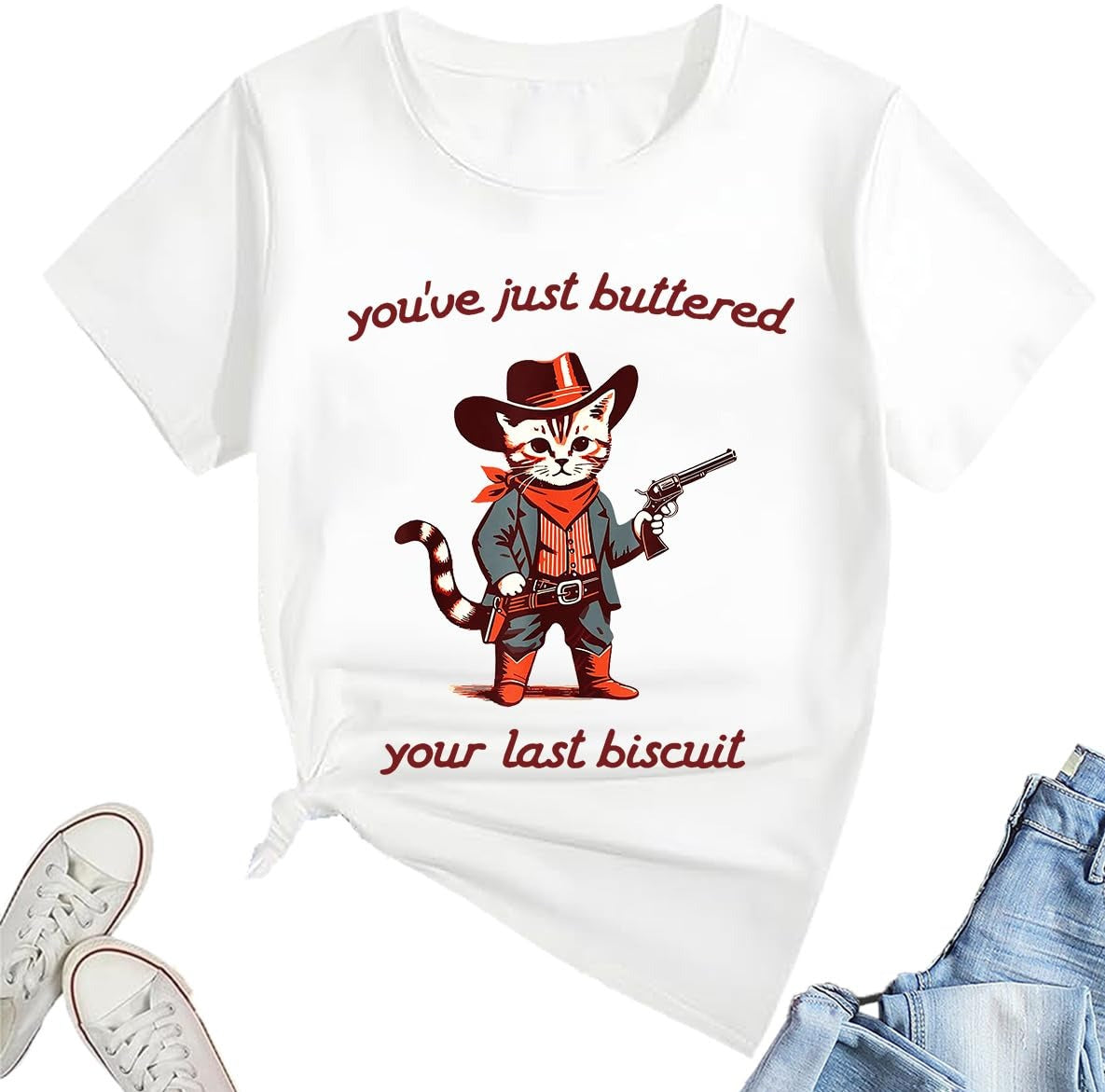 You've Just Buttered Your Last Biscuit Shirt, Funny Cowboy Cat Tshirt, Meowdy Partner Cozy Cat Shirt