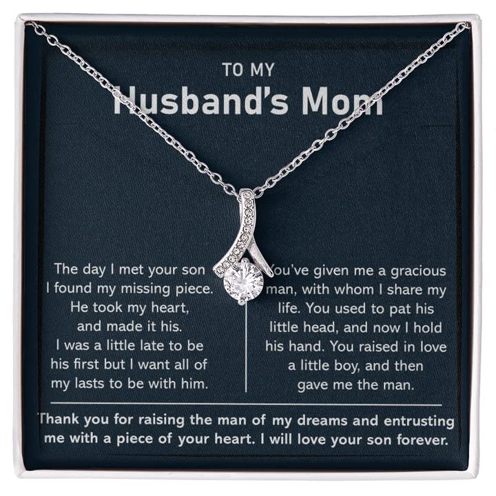 To my Husband's Mom Necklace Thank You For Raising The Man Of My Dreams Gifts For Boyfriends Mom, Mom Necklace Gift On Birthday, Christmas, Thanksgiving, Valentines, Mother's Day With Message Card and Gift Box