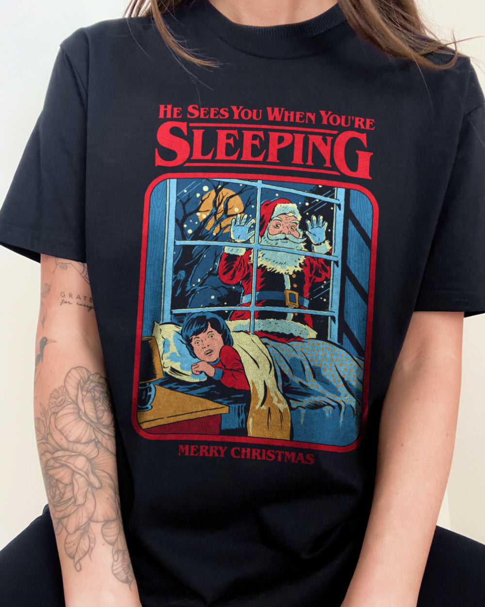 He Sees You When You're Sleeping T-Shirt Vintage Creepy Santa Claus T-Shirt Ugly Christmas Party Shirt