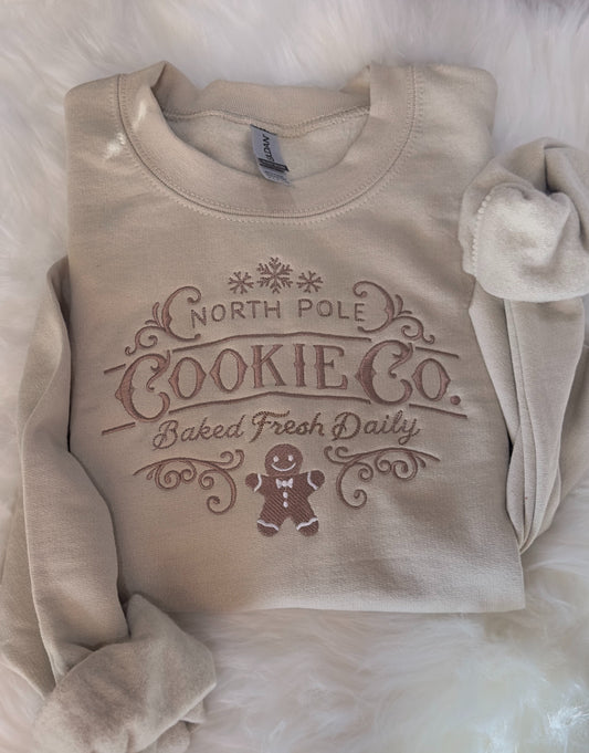 North Pole Cookie Co Embroidered Sweatshirt, Gingerbread Sweatshirt , Unisex Christmas Sweatshirt , Christmas Baking Gift , Xmas Merry Christmas