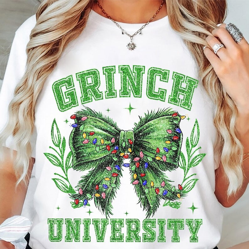 Greenmas Coquette Bow Green Fur Shirt Christmas Season Gift Green University Shirt