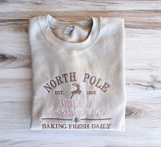 North Pole Cookie Co Sweatshirt, Embroidered Cookie Co Sweatshirt, Christmas Embroidered Sweatshirt, Winter Season Holiday