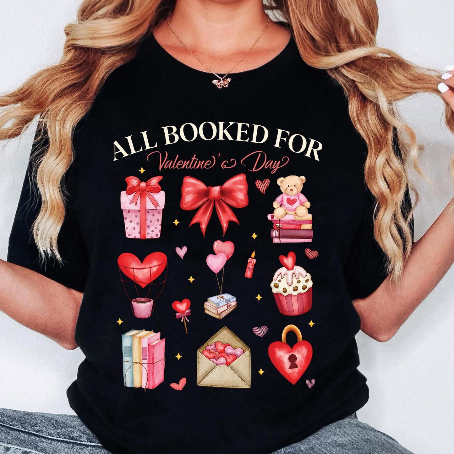 All Booked for Valentines Shirt, Teacher Valentine, Valentine Coquette, Book Lover Shirt, Valentine's Day Coquette Bow, Trendy Valentine Tee