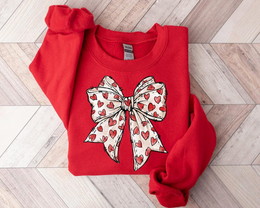 Coquette Valentine's Day Heart Bow Sweatshirt, Retro Valentines Day Bow Sweatshirt, Coquette Bow Valentine Gifts