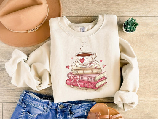 Book Lover Valentine Sweatshirt, Gift for Book Lovers, Coquette Valentine Bookish Sweatshirt, Bookworm Coffee Reading Sweatshirt