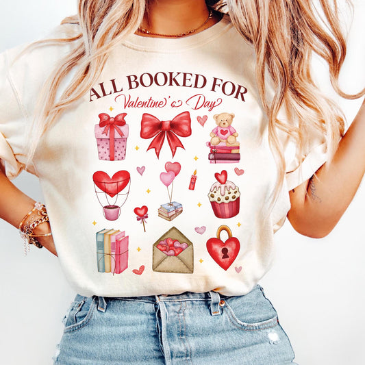 All Booked for Valentines Shirt, Teacher Valentine, Valentine Coquette, Book Lover Shirt, Valentine's Day Coquette Bow, Trendy Valentine Tee