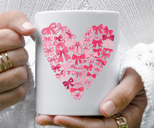 Cute Coquette Bow Mug Womens Love Mug Valentines Coquette Gift for Her Valentine Mug Mom Heart Cup Valentines Day XOXO Mug Coffee Mug Pink