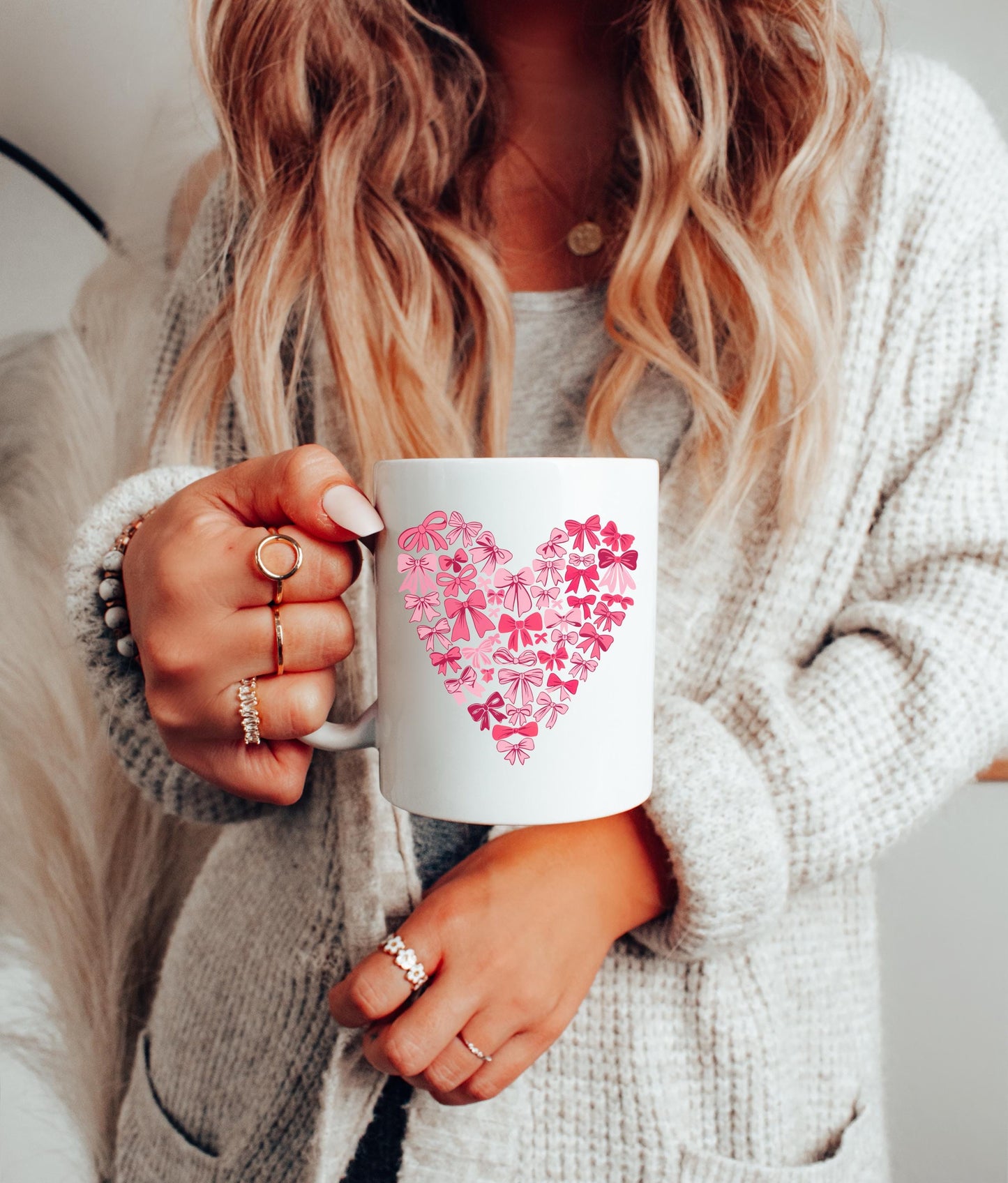 Cute Coquette Bow Mug Womens Love Mug Valentines Coquette Gift for Her Valentine Mug Mom Heart Cup Valentines Day XOXO Mug Coffee Mug Pink