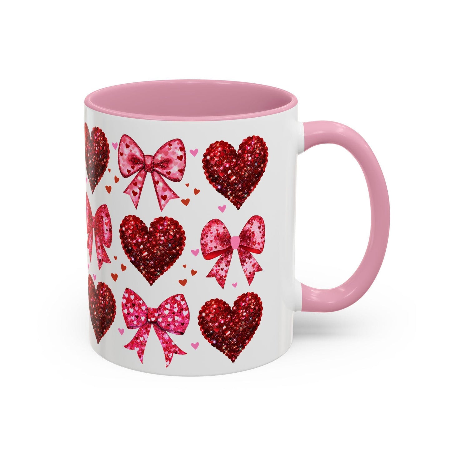 Valentines Day Mug, Coquette Hearts Bows Red Glitter Valentines Gift, Colorful Mug, Coffee Cup, Tea Mug, Hot Chocolate Mug, Gift for Her