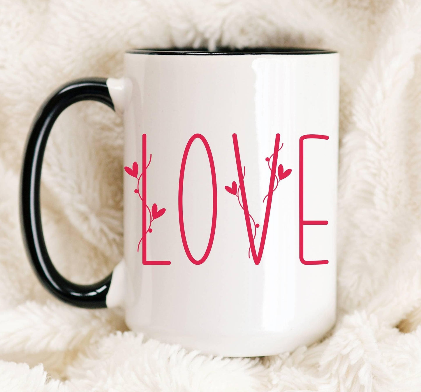 Valentine's Coffee Mug, Love in Farmhouse Style with Hearts for Valentine's Day, Heart Mug, Valentine's Day Gift, Couple's Coffee Mug Gift