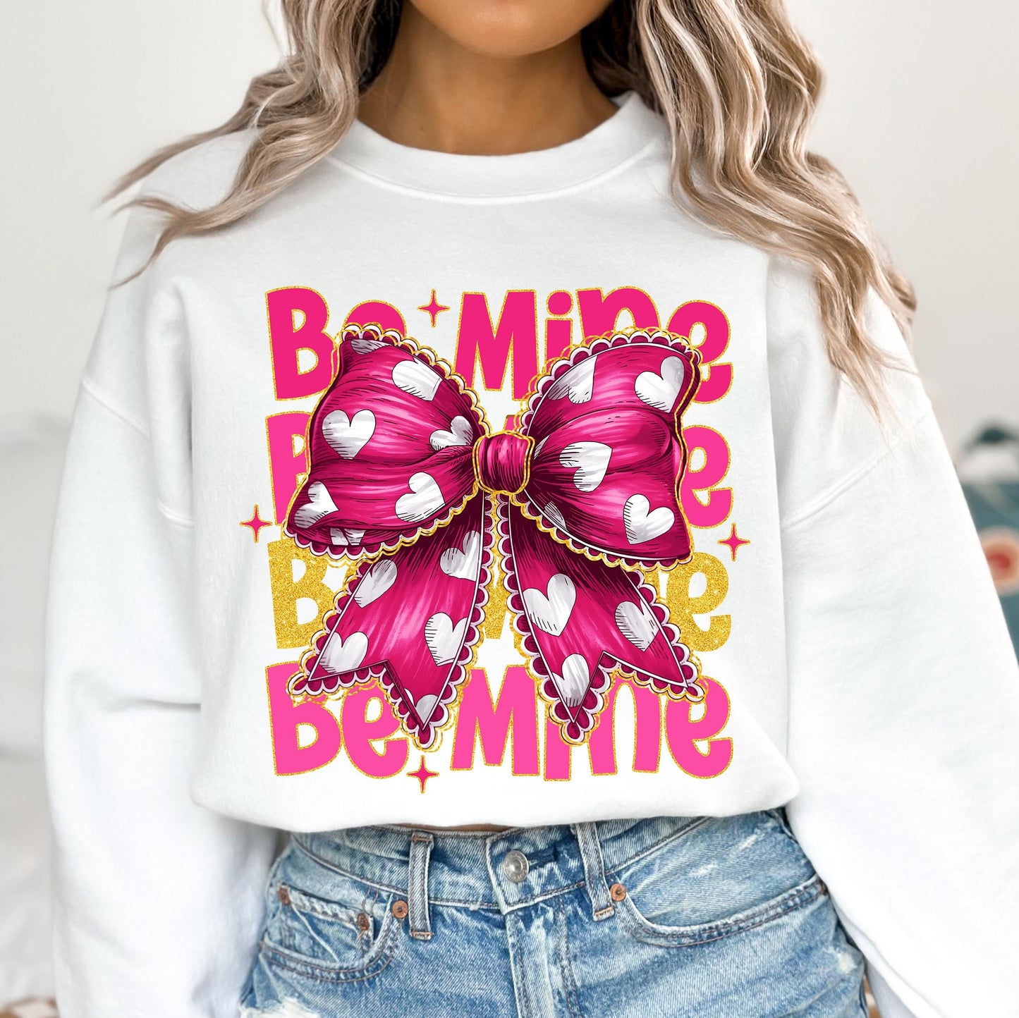 Pink Valentine Coquette Heart Sweatshirt, Be Mine Sweatshirt, Valentine's Day Coquette Sweatshirt, Glitter Valentine XoXo Valentine Sweatshirt