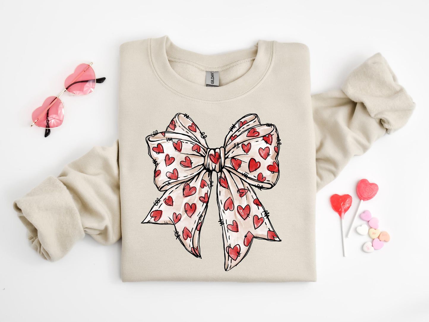 Coquette Valentine's Day Heart Bow Sweatshirt, Retro Valentines Day Bow Sweatshirt, Coquette Bow Valentine Gifts