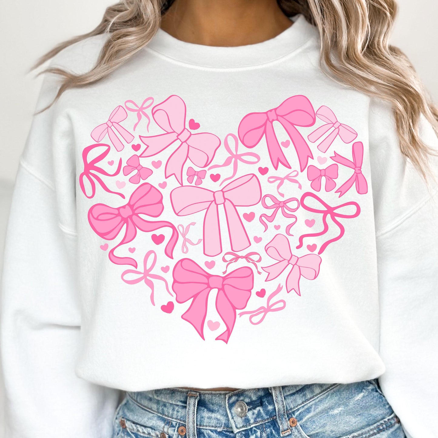 Coquette Valentine Heart Sweatshirt, Valentines Day Sweatshirt, Valentine Bow Sweatshirt, Pink Valentine