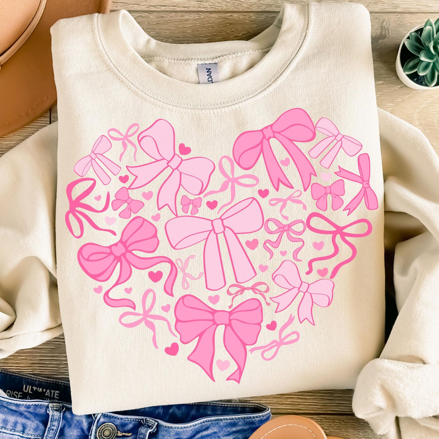 Coquette Valentine Heart Sweatshirt, Valentines Day Sweatshirt, Valentine Bow Sweatshirt, Pink Valentine