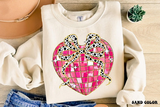 Coquette Valentine's Day Heart Bow Sweatshirt, Retro Valentine Sweatshirt, Valentines Day Bow Sweatshirt, Coquette Bow Sweatshirt, Bow Valentine Gifts