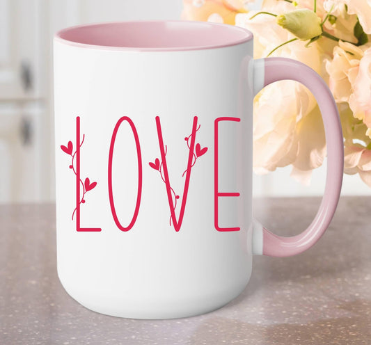 Valentine's Coffee Mug, Love in Farmhouse Style with Hearts for Valentine's Day, Heart Mug, Valentine's Day Gift, Couple's Coffee Mug Gift