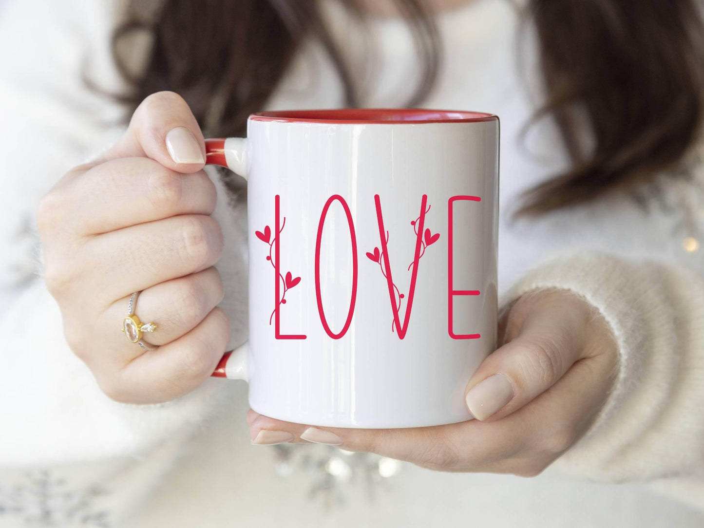 Valentine's Coffee Mug, Love in Farmhouse Style with Hearts for Valentine's Day, Heart Mug, Valentine's Day Gift, Couple's Coffee Mug Gift