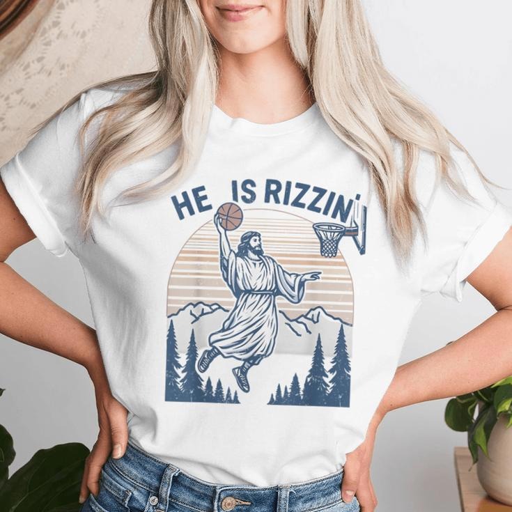 He Is Rizzin' Funny Jesus Playing Basketball Shirt, Retro Y2K Christian Faith Tee, Humor Easter Shirt, Easter Gift, Hilarious Holiday Apparel