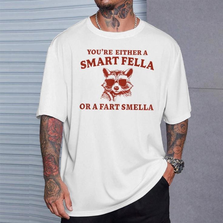 Are You A Smart Fella Or Fart Smella Sarcastic Racoon T-Shirt